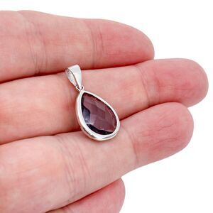 Vintage Sterling Silver 925 Purple Faceted Glass Teardrop Pendant